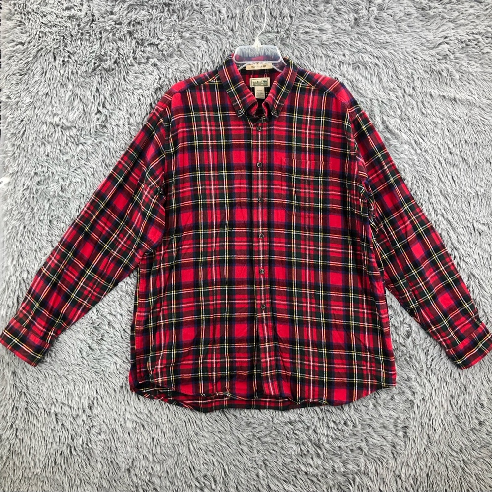 LL Bean Shirt Mens XL Red Plaid Flannel Button Down Long Sleeve Traditional
